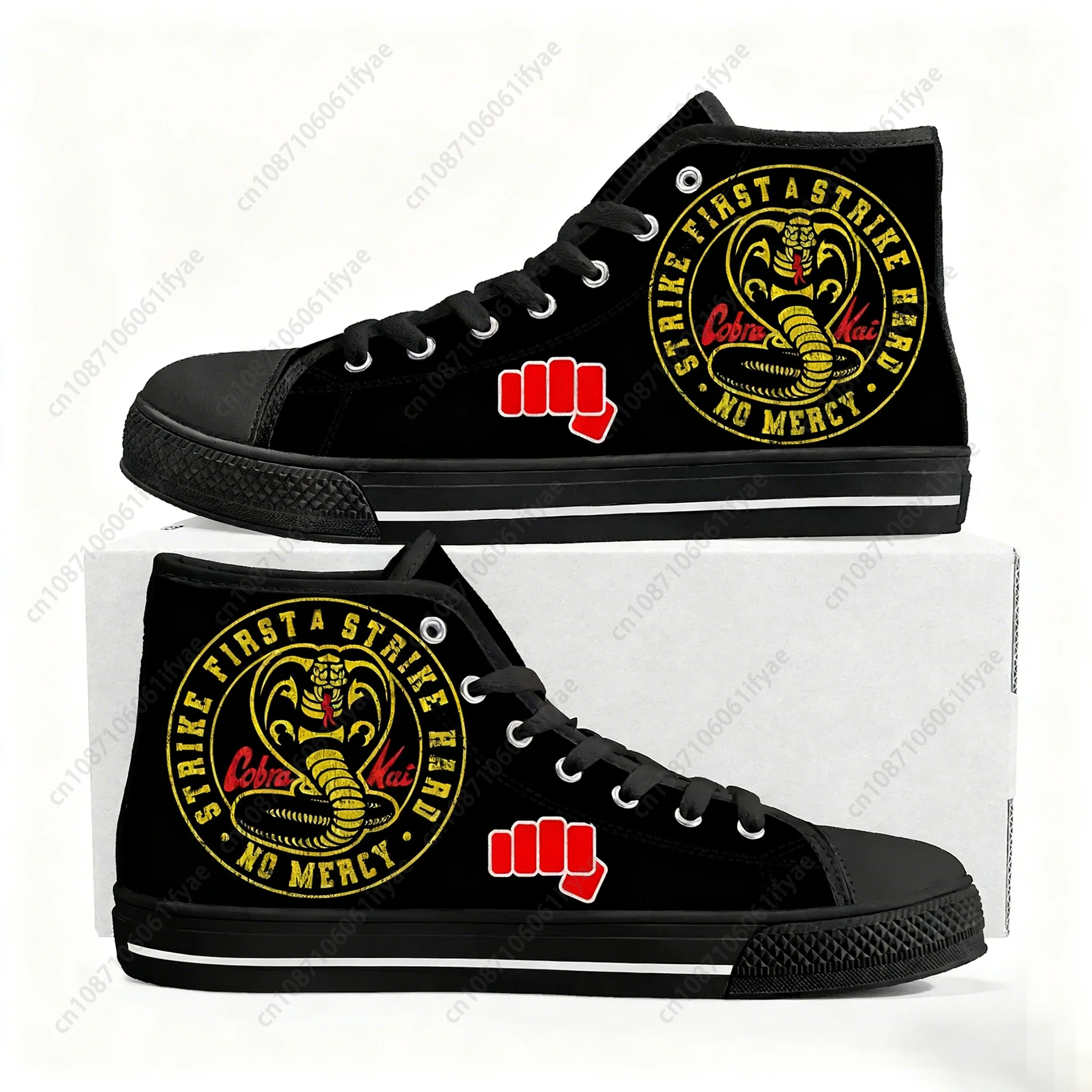 

Cobra Kai No Mercy Snake High Top Sneakers High Quality Mens Womens Teenager Canvas Sneaker Casual Couple Shoes Custom Shoe