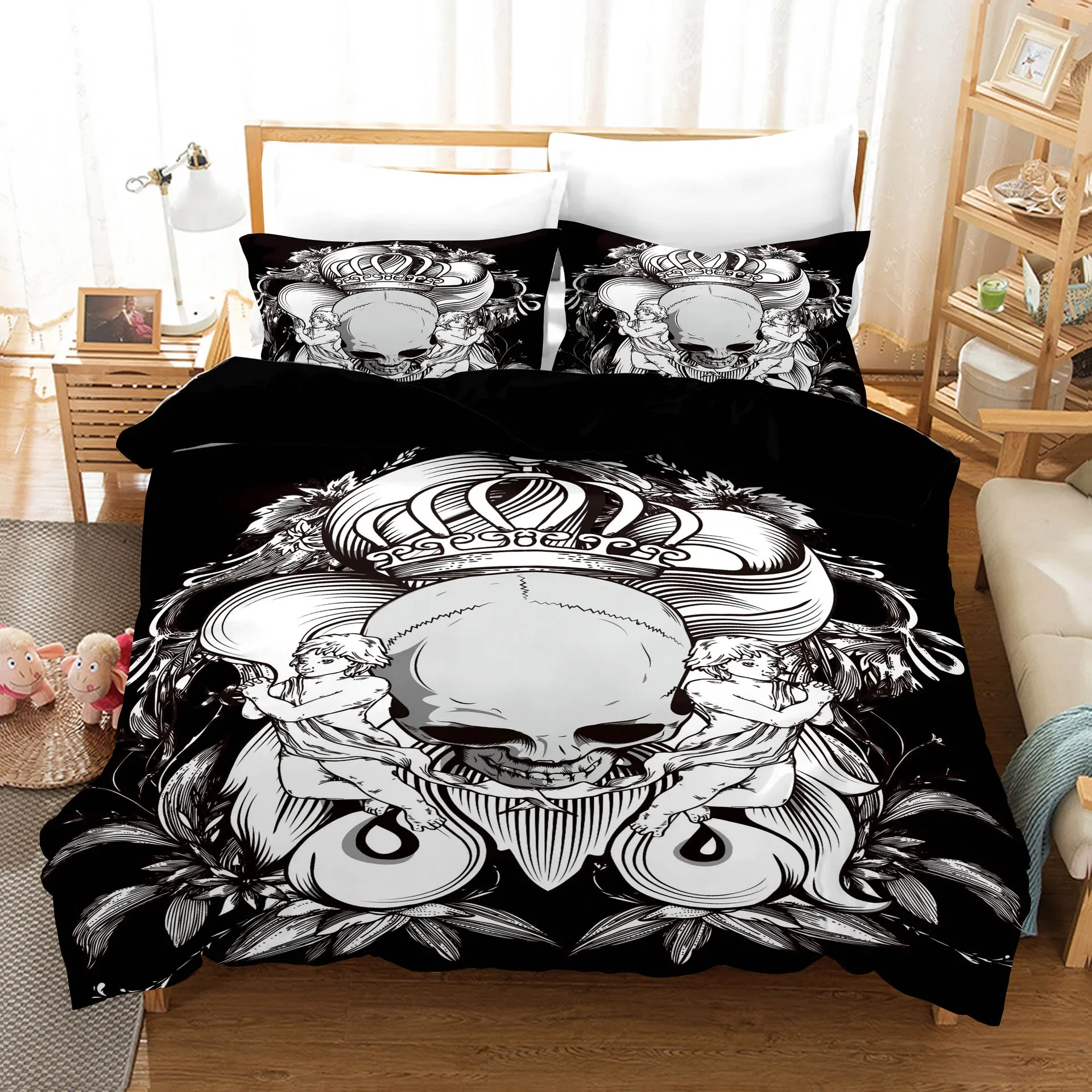 

3pcs Gothic Skull Octopus Duvet Cover Set Bedding Set Dark Sea Monster Design Tattoo Print Polyester Queen King Size