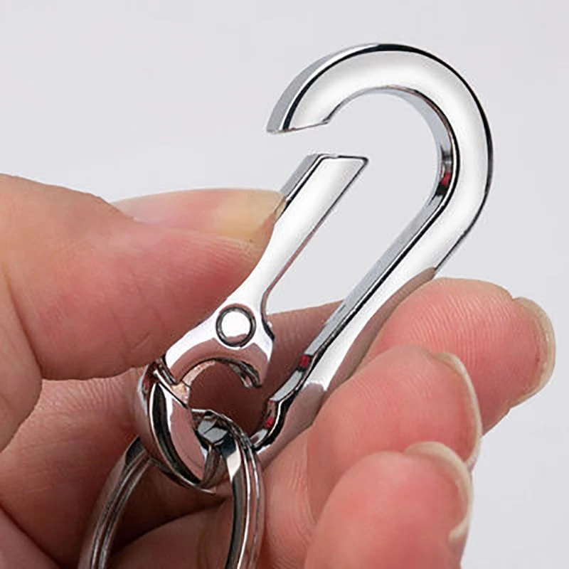 1PCS Durable Car Keychain One-Piece Molding Lightweight Material Stainless Steel Buckle Hook Outdoor Carabiner Shape Key Ring