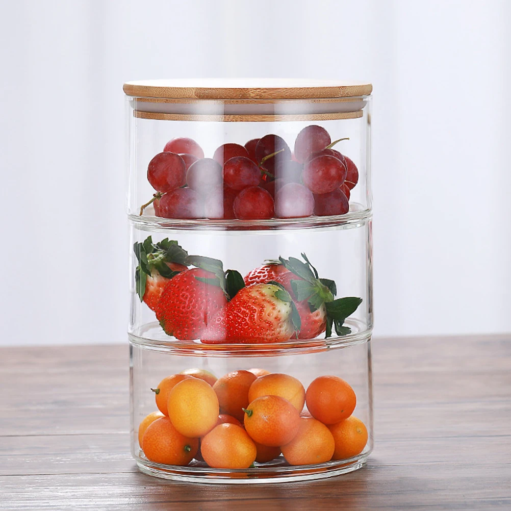 

1 set Glass Food Storage Containers Bamboo Lids Stackable Glass Jars Kitchen Pantry Bathroom Storage Jar Sets Dry Food Jewelry