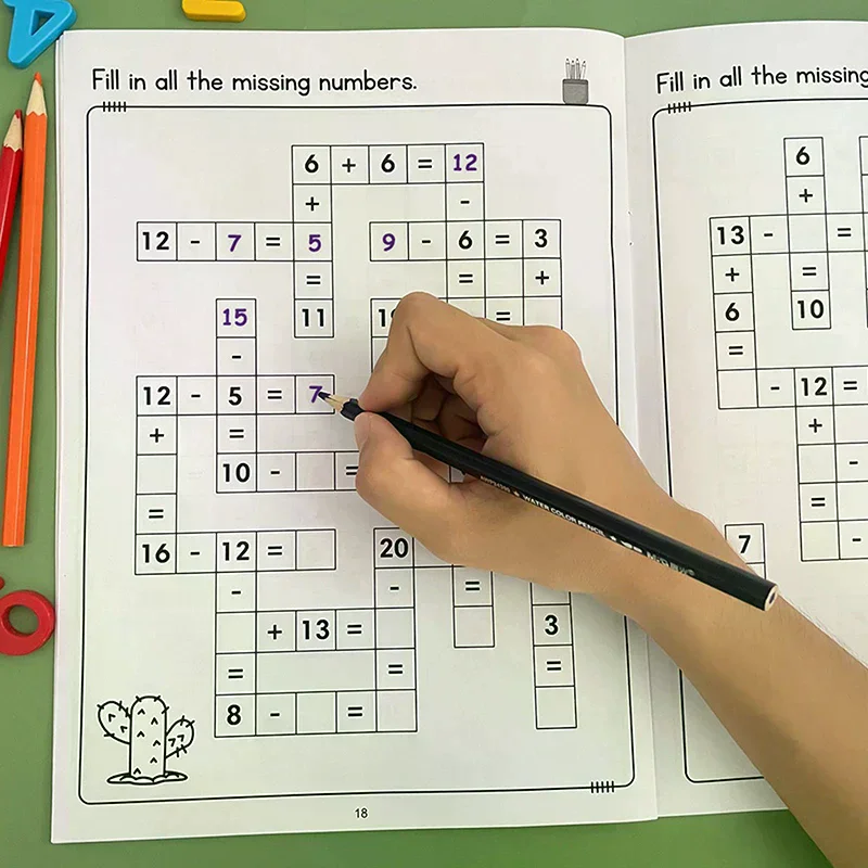 

Math CrossWord Puzzles Addition Subtraction Multiplication Division Criss Cross Game Math Workbook Montessori For Kids Ages 5-8