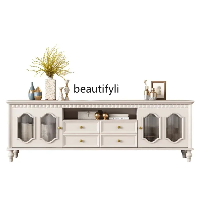 

X 0RLiving room French cream wind white TV cabinet household small apartment solid wood retro American locker coffee table R