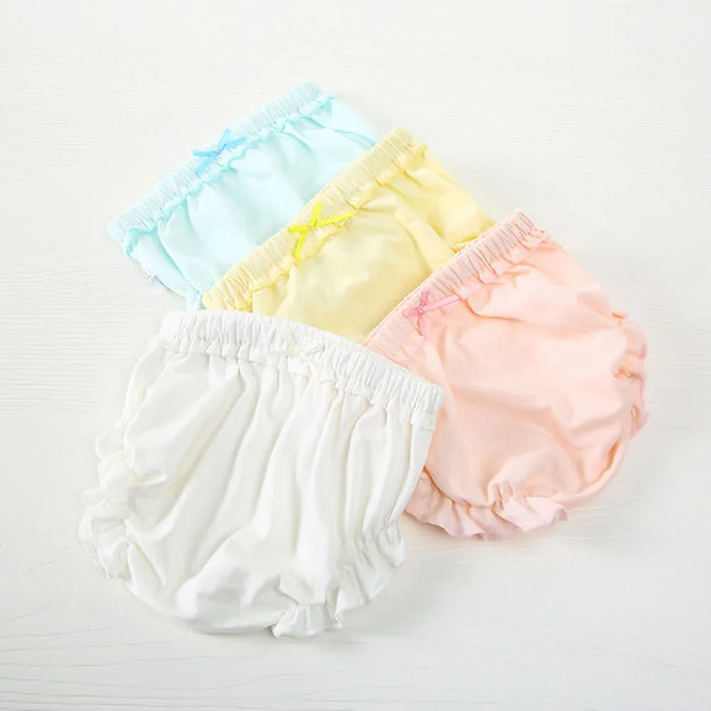 4 Piece/Pack Baby Underwear 100%Cotton Panties Baby Girl  Solid color ruffled panties Newborn Striped polka dot panties 0-2 Y