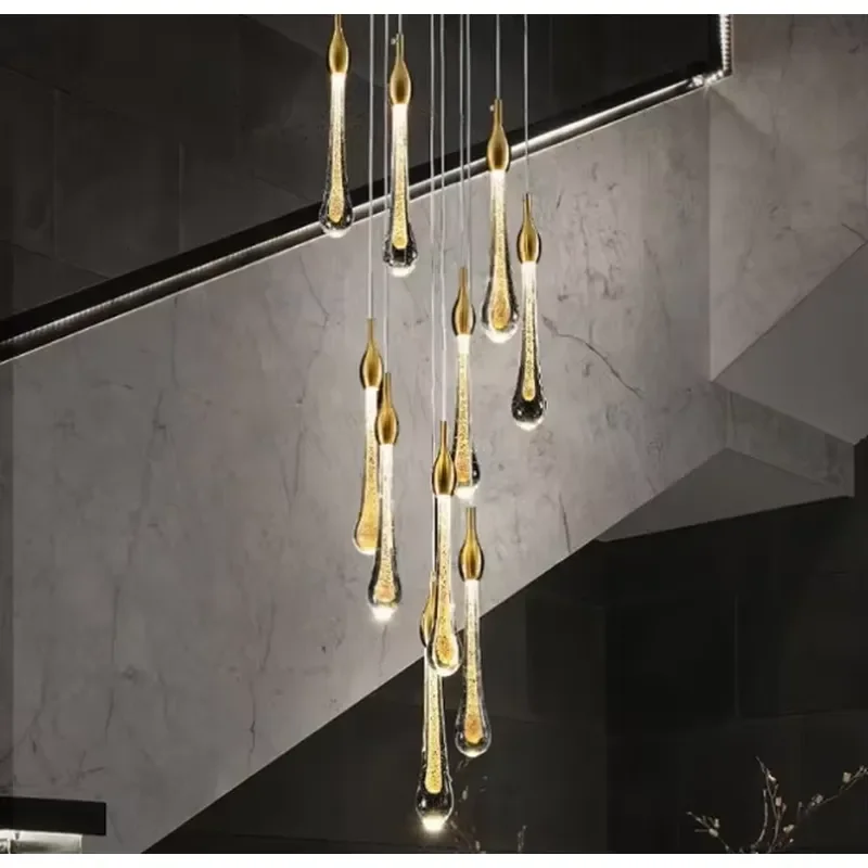 Nordic Simple Water Drop Glass Crystal Pendant Light Villa Restaurant Bed Decoration Sales Department Hotel Chandelier