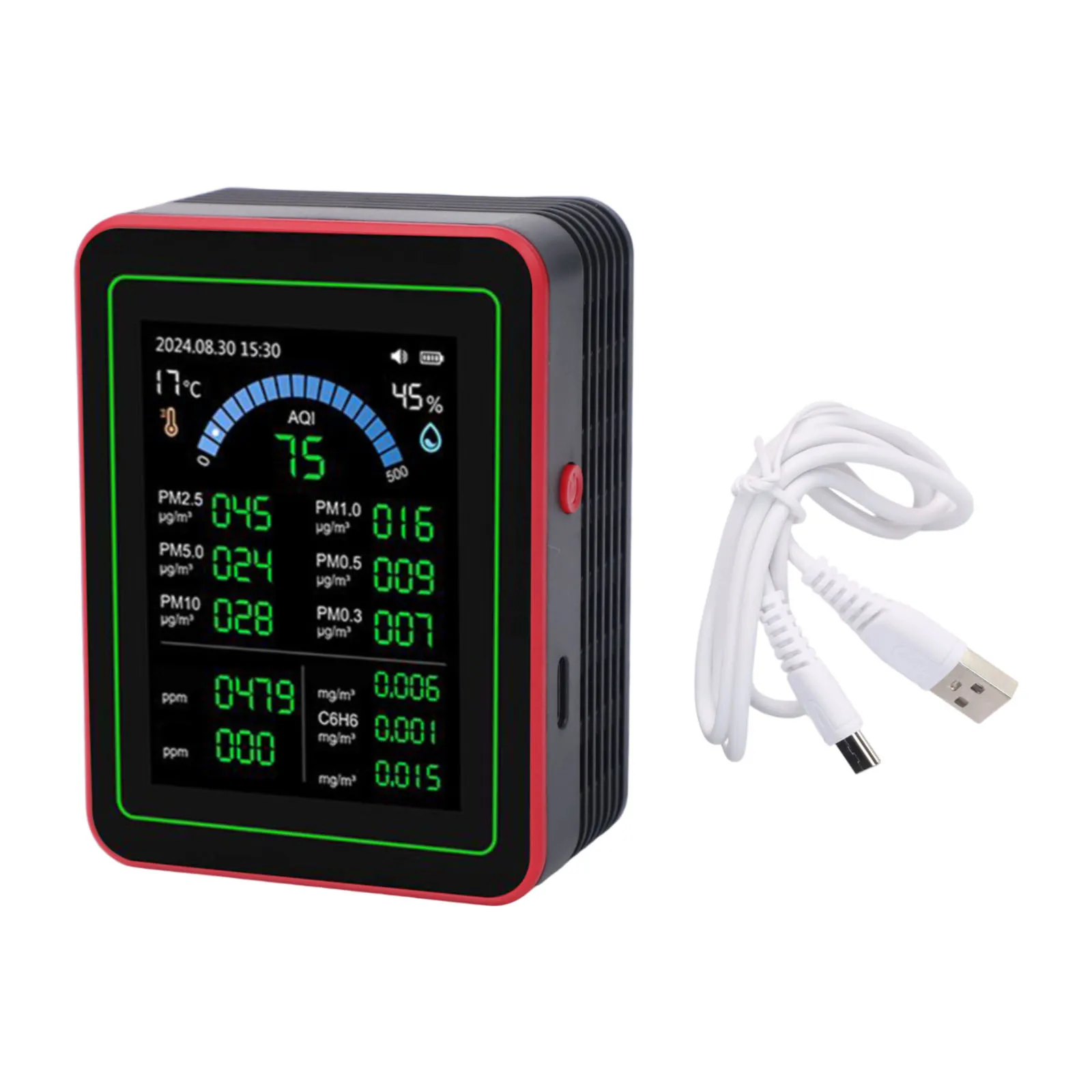 1pcs-18-in-1-air-quality-detector-with-usb-cable-multifunctional-carbon-dioxide-level-ntroller-28-inch-tft-display-tool-parts