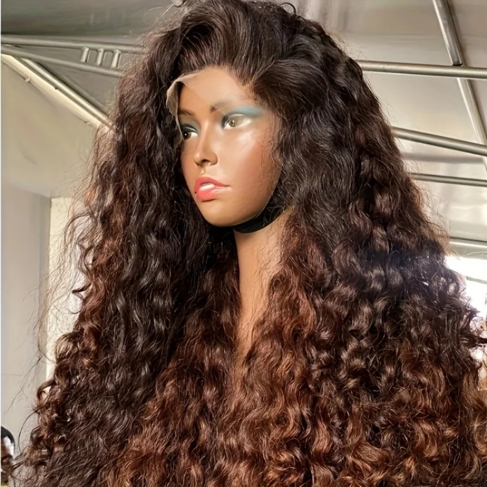 

Ombre Коричневый Длинный Бесклеевой Мягкий 26 Дюймов 180 Плотность Кудрявый Глубокий Парик Фронта Шнурка Для Женщин С Волосами Младенца Предварительно Собранные Ежедневно