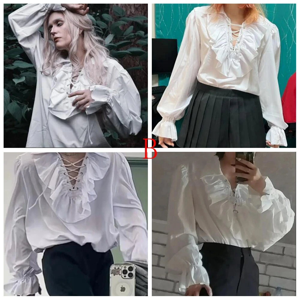 Men's Pirate Shirt Vampire Prince Poet Shirts Medieval Buccaneer Frills Lace Up Renaissance Vintage Gothic Blouse Tops