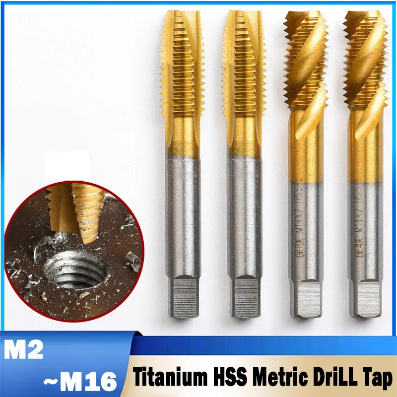 1Pcs M2 M2.5 M3 M4 M5 M6 M8 M10 M12 M14 M16 HSS Titanium Coating Screw Drill Bit  Metric Straight Flute Thread Tap Hand Tools