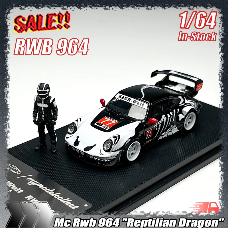 

MC 1:64 Porsche RWB 964 Alloy Diecast Car Model With Mini Figure Skeleton Livery High Rear Wing Collectible Racing Display Model