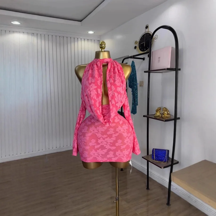 

Женское короткое платье 2026 с открытыми плечами, длинными рукавами, рюшами на воротнике, жаккардовое, милое, сексуальное, летнее платье 2026, роба, вестидо, для женщин