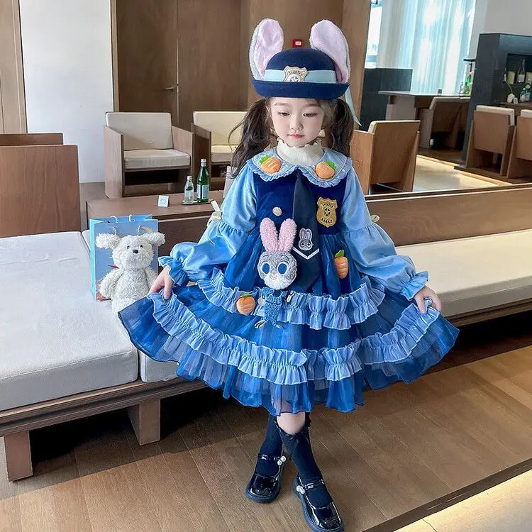 Mädchen Kaninchen Polizei Lolita Kleid Kind Langarm Prinzessin Kleid Mode Tutu Kleid Kinder Cosplay Kostüm Geburtstags feier Rock