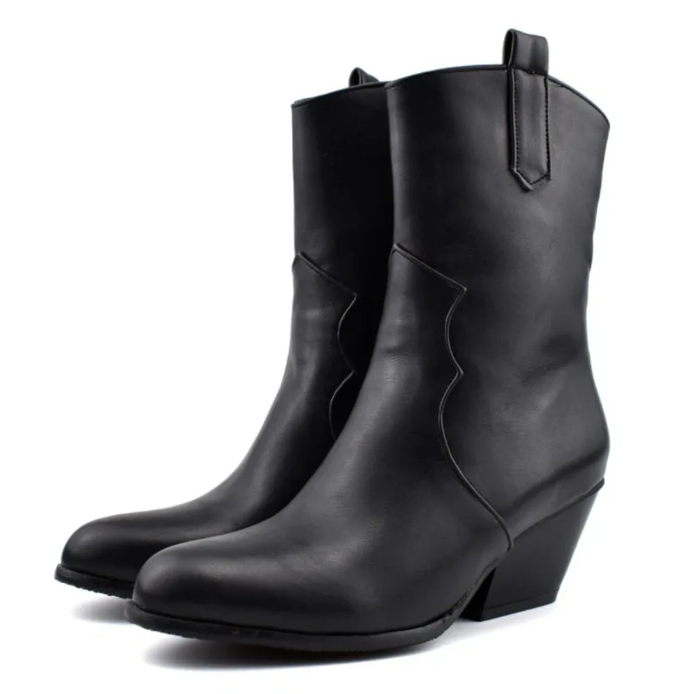 

QPLYXCO Ankle Boots Women Fashion Round Toe Block High Heels Side Zipper short Chelsea Boots Big Size 46 47 48 578-3