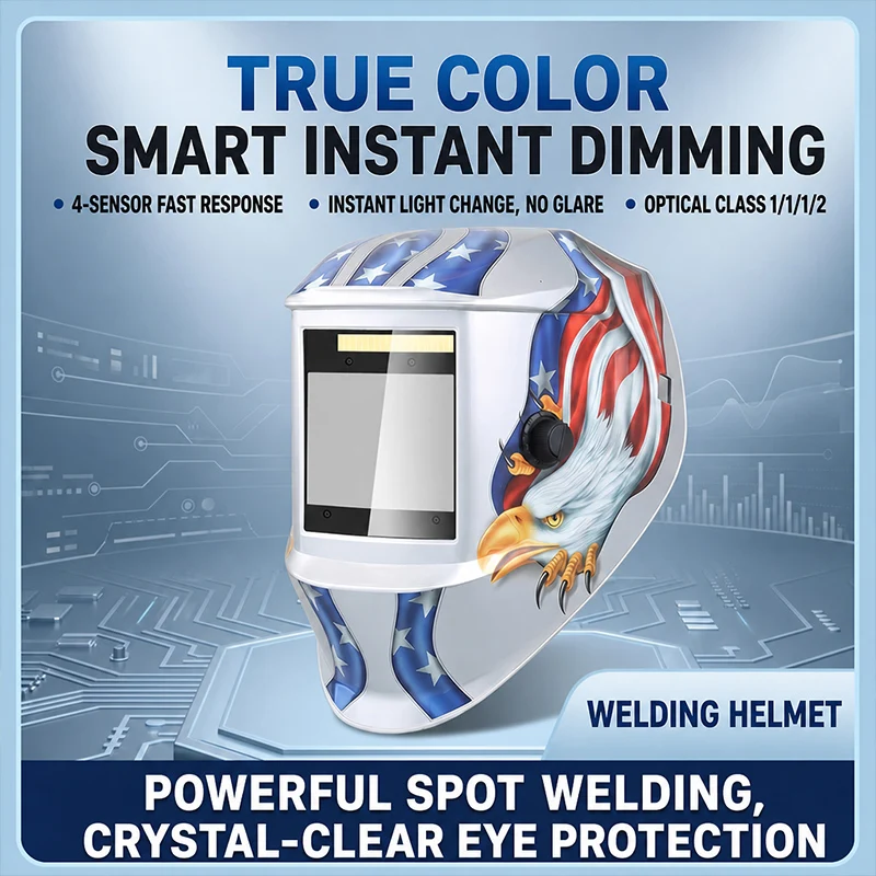 

4-Sensor Solar Auto Darkening Welding Helmet DIN5-DIN13, True Color Large View, for TIG MIG MMA Grinding Welder Mask