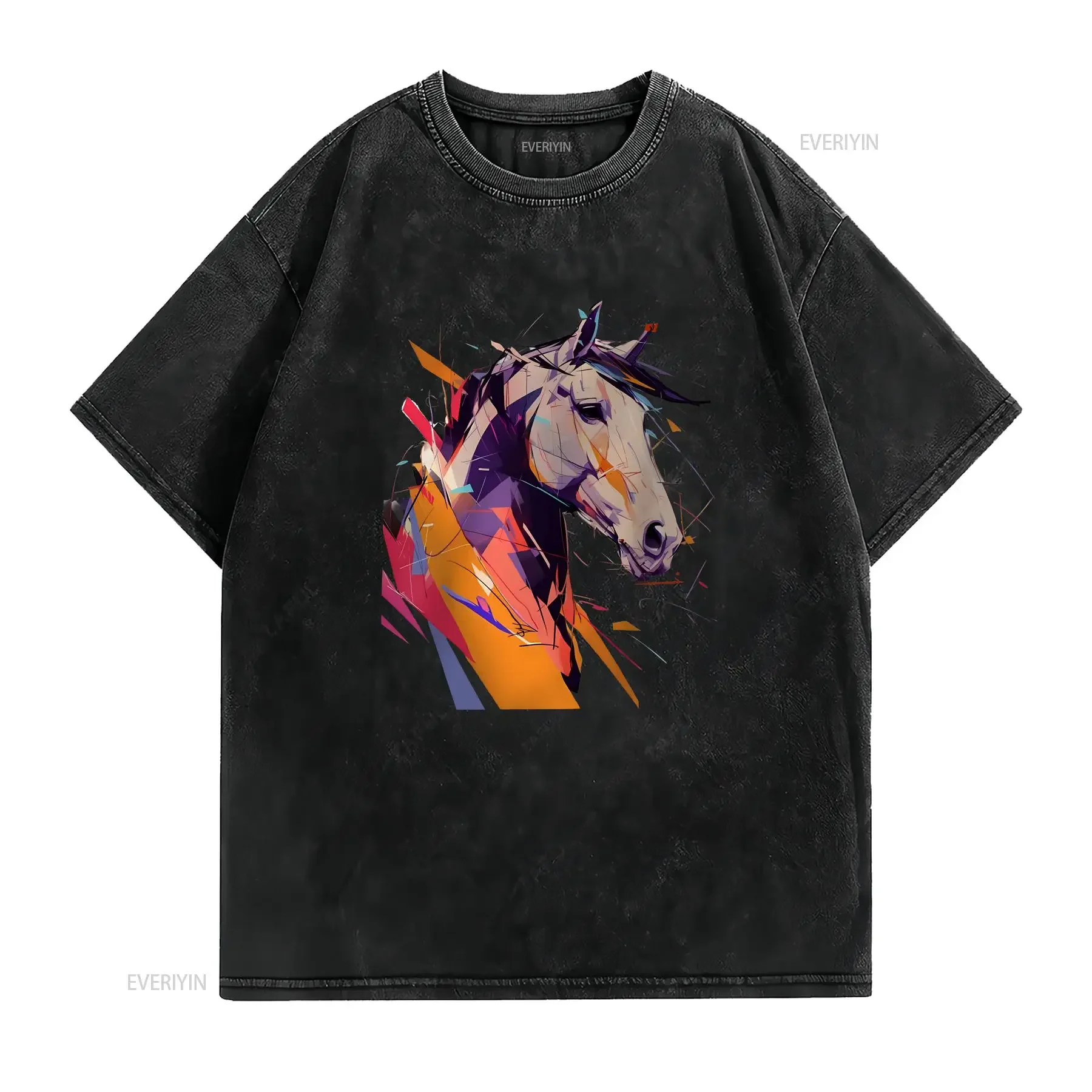 Abstract Horse Design T Shirt Artistic Equine Print Unique Lover's Stylish Casual Wear  vintage Washed Soft Comfortable
