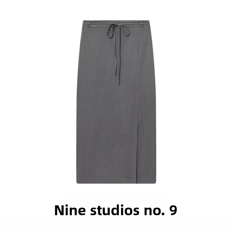

High Waist Casual Mid-Length Straight Cut Skirt with Belt for Women European Sle Polyester Fabric Other Material Details