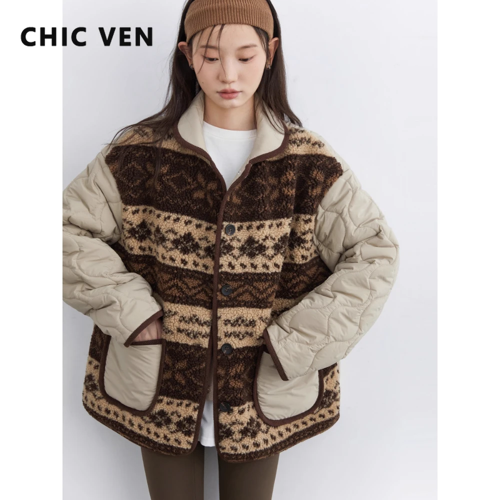 

CHIC VEN женские куртки пальто свободные повседневные новые винтажные плюшевые однобортные теплые стеганые пальто осень-зима 2025