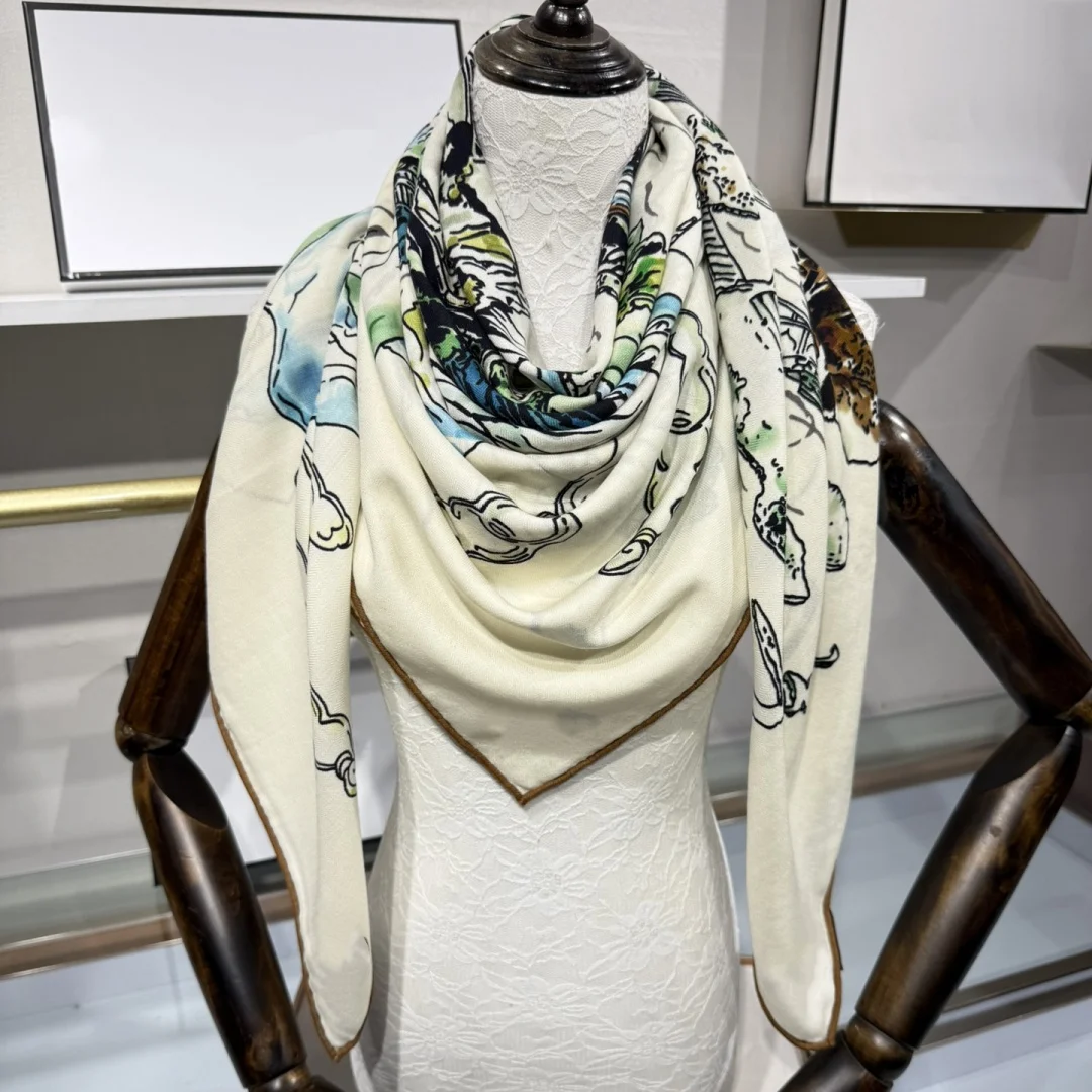 2025年秋冬新作 高級シルクカシミヤ スクエアスカーフ 140cm ハイエンド 多用途 おしゃれ レディース ショール スカーフ クラバット ホリデーギフト