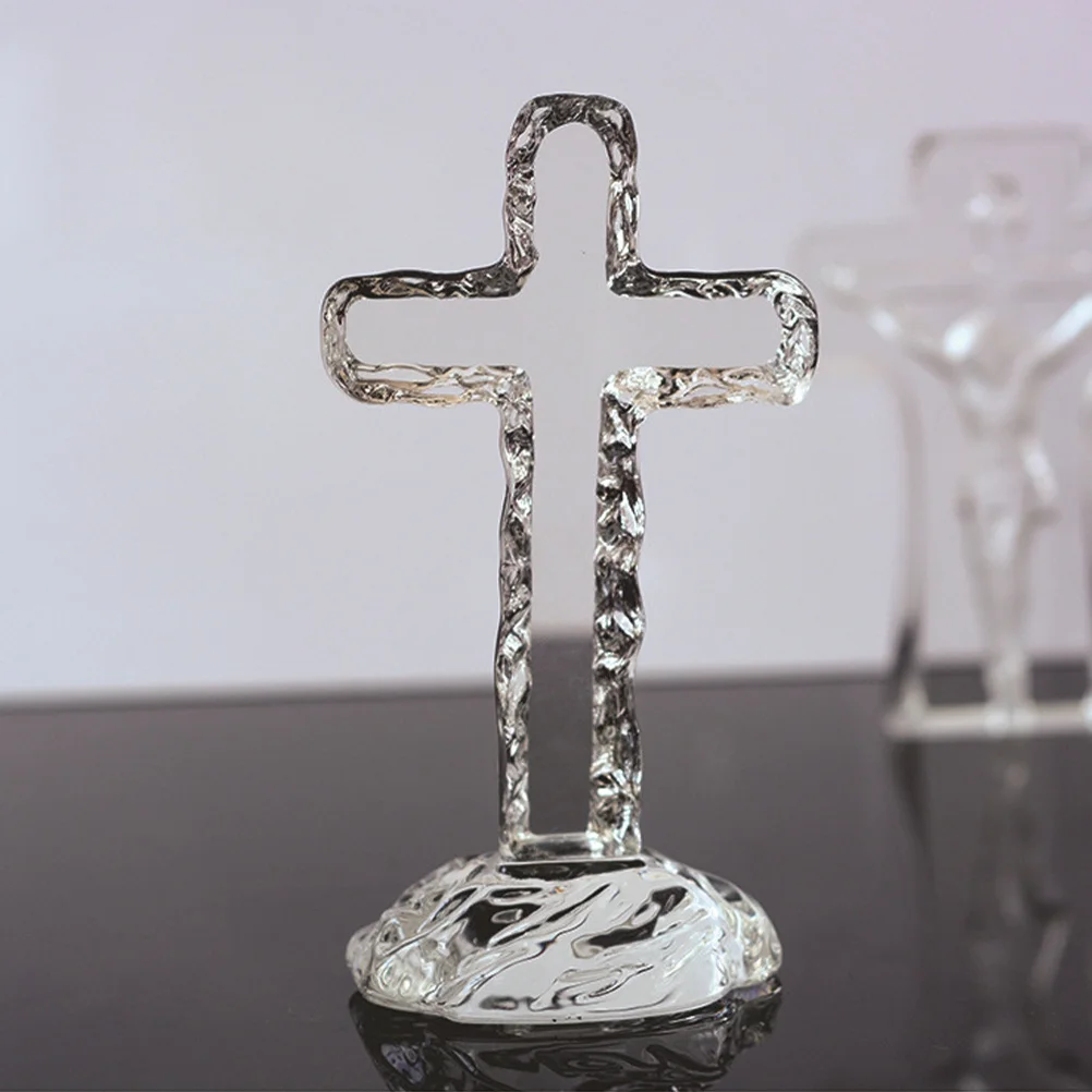 

Holy Crystal Cross Standing Table Decor Traditional Style Religious Adornment Unique Work Creative Appearance Cross Ornament