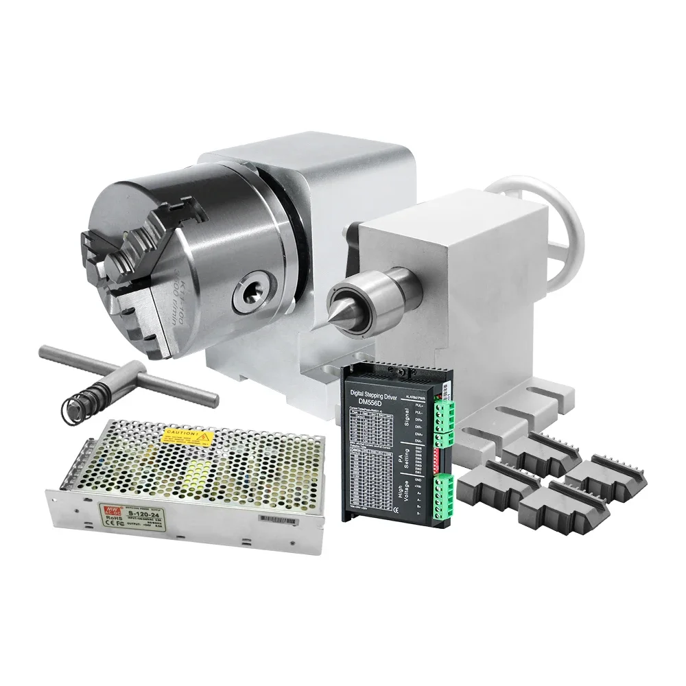 K11 130MM CNC 4 Axis Rotary 130mm 3 Jaws Chuck 1:10 Rotary Axis 4th Axis Chuck Tailstock For CNC Router Milling Machine