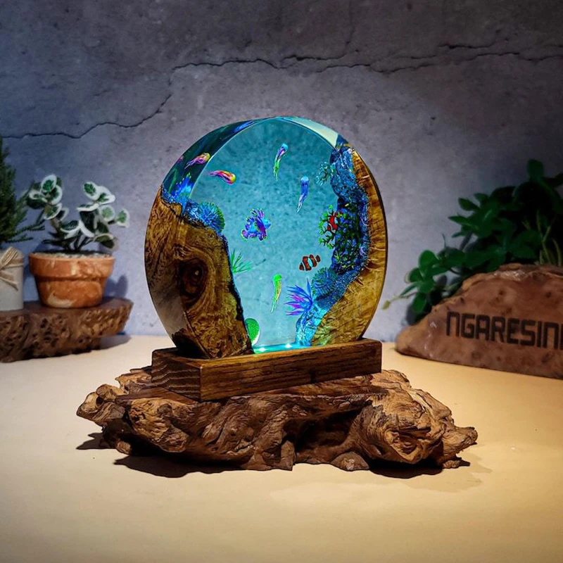 Ocean Aquarium Organism Resin Table Light Creactive Art Decoration Tropical Fish Coral Theme Night Light  USB Charge view 3