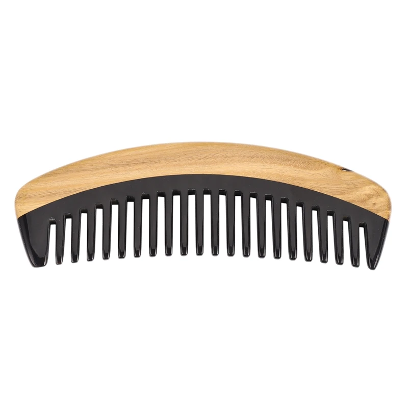 Hair Comb - Wide Tooth Wooden Detangling Comb For Curly Hair - No Static Sandalwood Buffalo Horn Comb For Men And Women