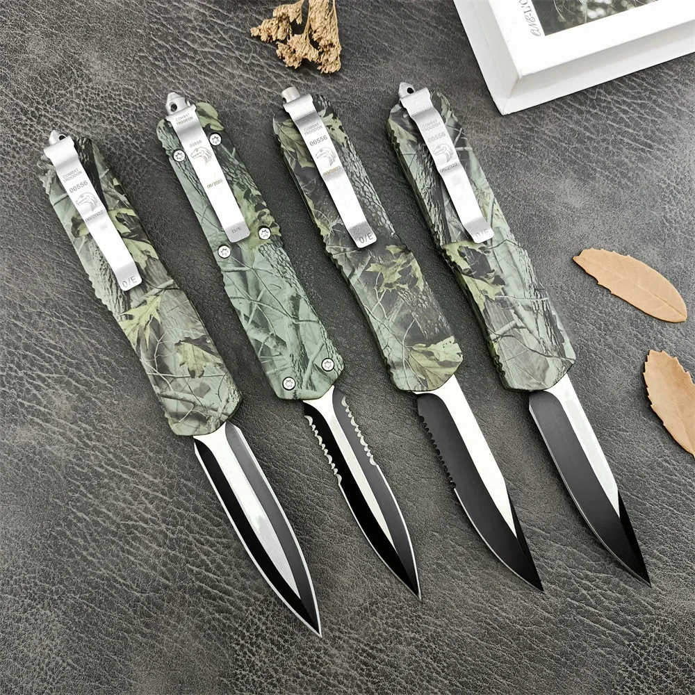 Pocket Knife 440C Steel Blade Zinc Alloy Camouflage Handle Fixed Blade Quick Open Wilderness Survival Military Tactical Tool