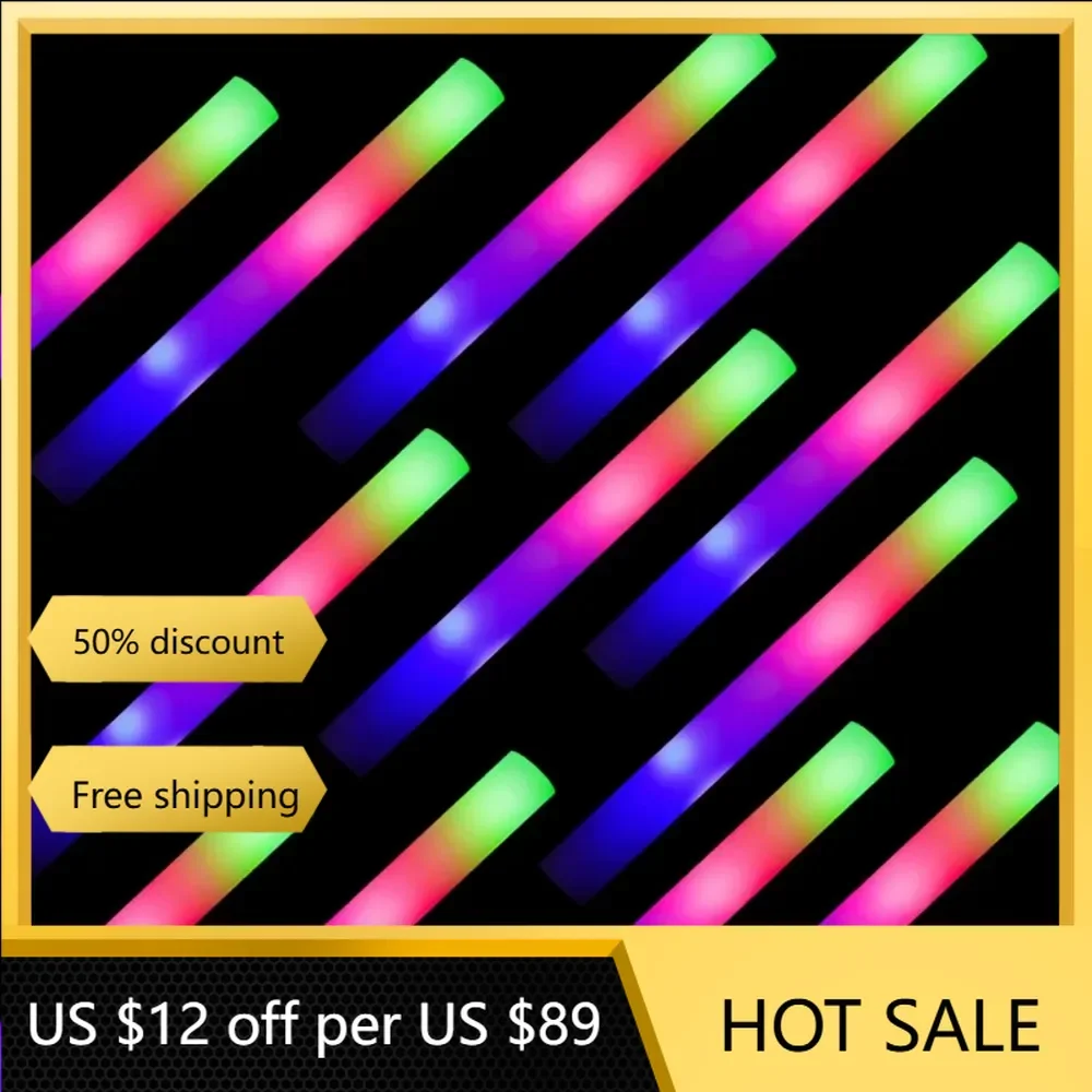 Glow Sticks Bulk-192 PCS LED Foam Sticks Glow in The Dark Party Supplies,Light Up Baton Wands ,Wedding Party Accessories