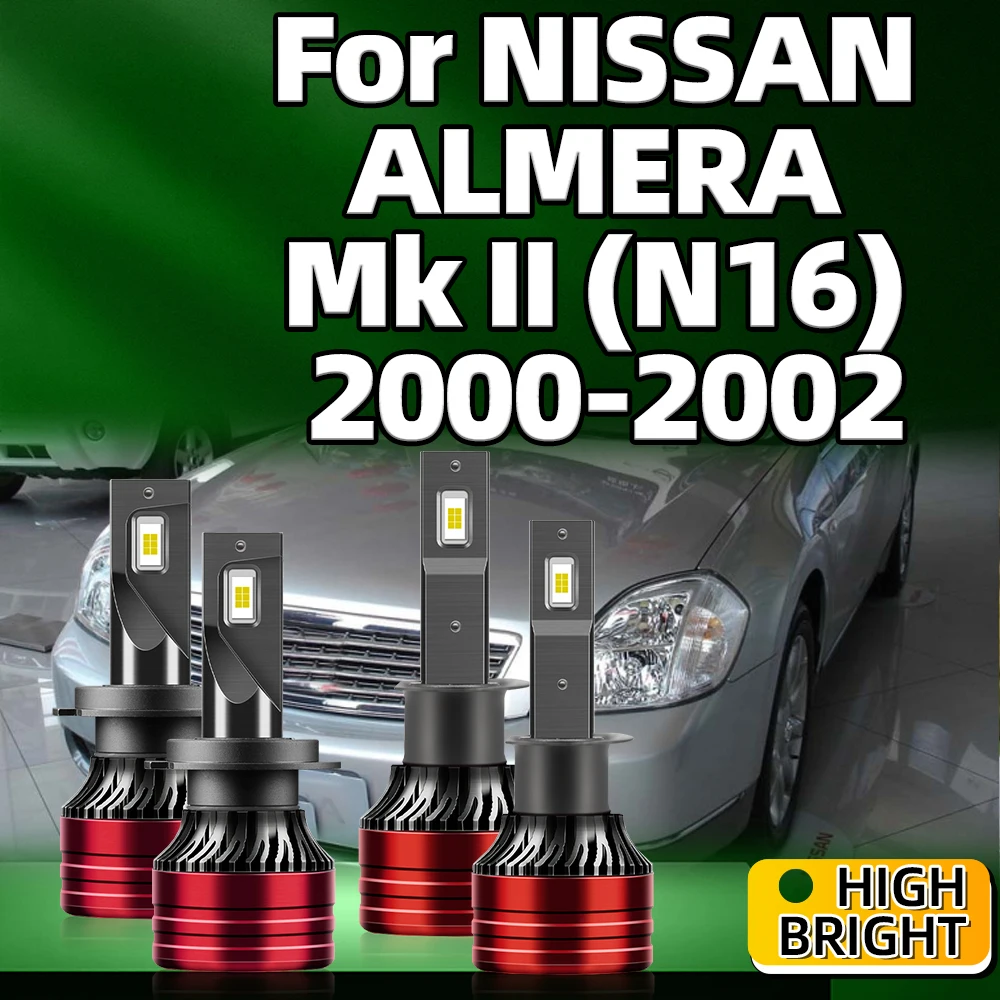 2/2/4Pcs H7 Led 300000LM Car Headlight H1 Lights Bulbs 6000K HIgh Quality CSP Chip For NISSAN ALMERA Mk II (N16) 2000 2001 2002