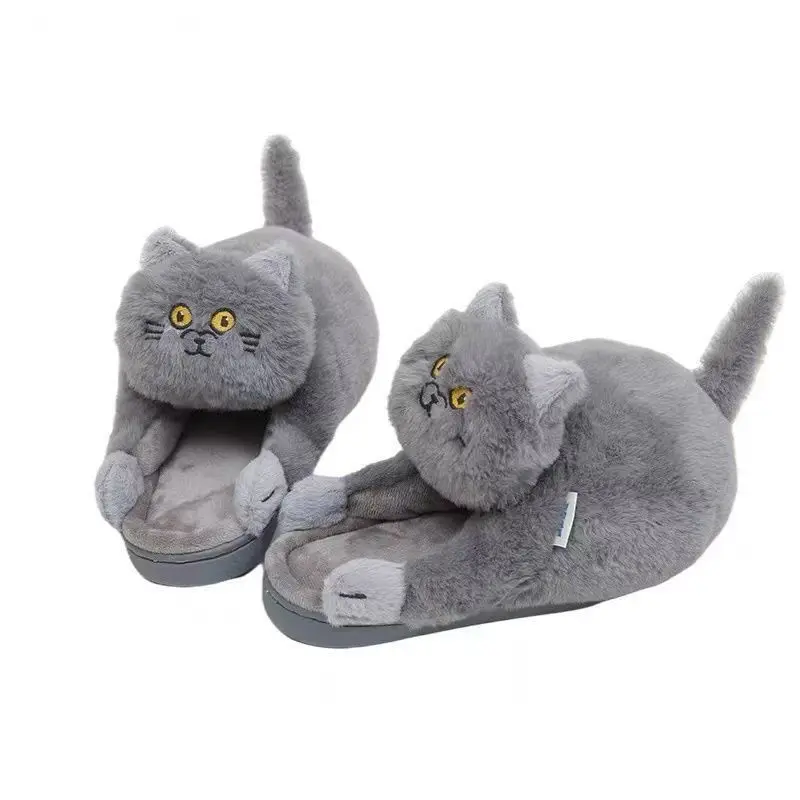 Slippers Cuddly Hug Cat  Women Men Winter Home Slides Floor Shoes Furry Slippers Girl White Mules Funny Cute Gift Slippers