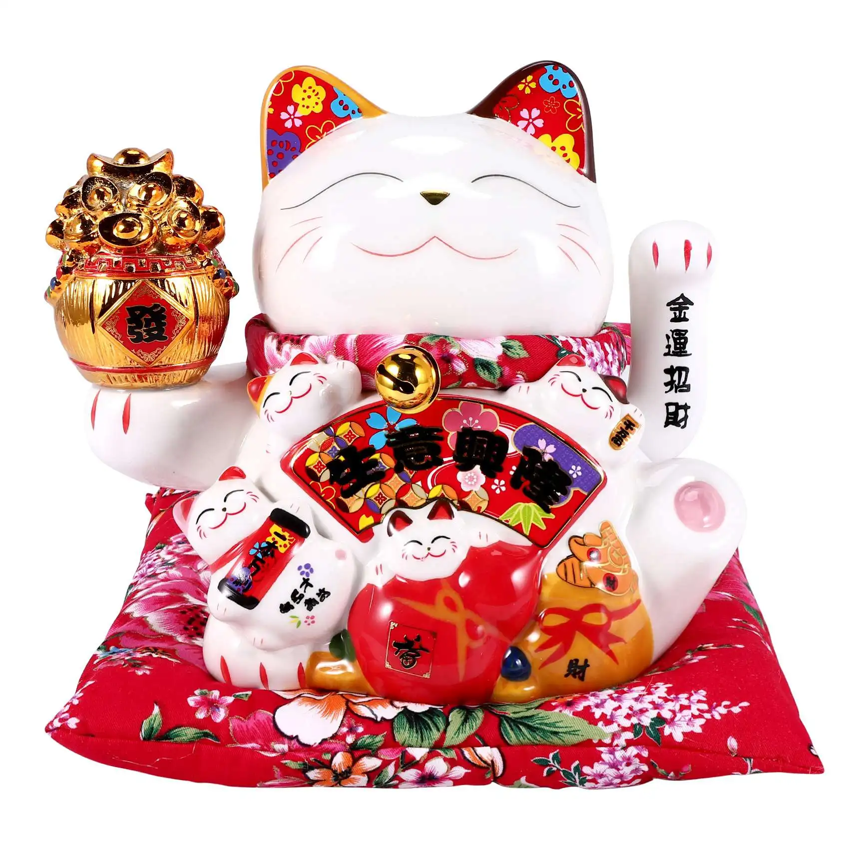 7Inch Ceramic Beckoning Cat Maneki Ornament Feng Shui Decoration Swing ,B