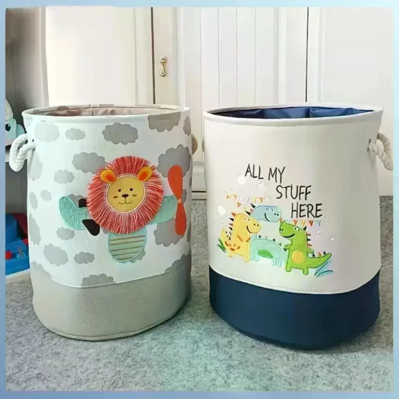 Nursery - Cute Cartoon Embroidered Storage Baskets Large