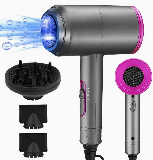 

New Professional Hair Dryer Strong Wind Hot Air Cold Air Ion Salon HairDryer 1800w Brush Negative Ion Blow Dryer with Diffuser