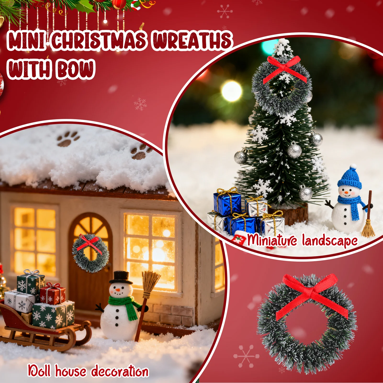 

20 Pcs Assorted Christmas Mini Wreaths Decor Front Door Clearance Tiny to Stick Decoration Artificial for Dollhouse