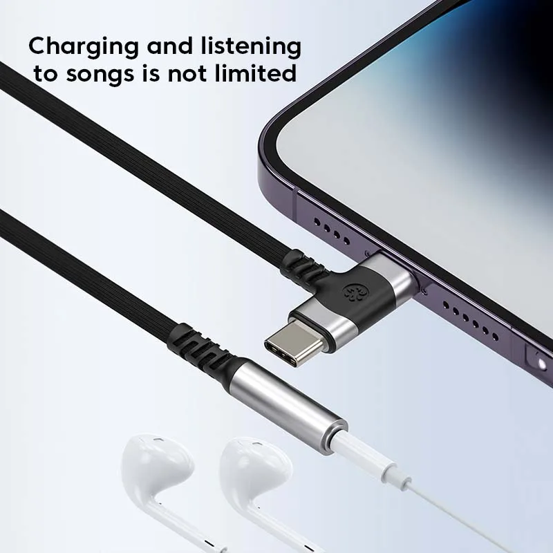 2 in 1 Audio Adapter For iPhone 14 13 12 Plus X XS Max XR Splitter Earphone Converter Type C To 3.5mm Jack Headphone Connector