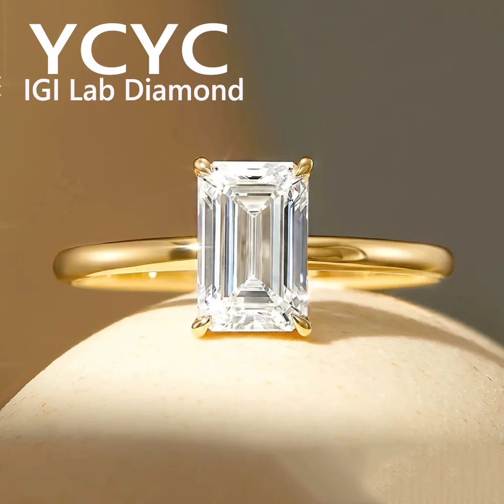 Solid Gold 14K Yellow Gold Emerald cut IGI Lab Grown Diamond Rings  Engagement Ring 5Ct DE VS1 VVS1 Wedding & Engagement Ring