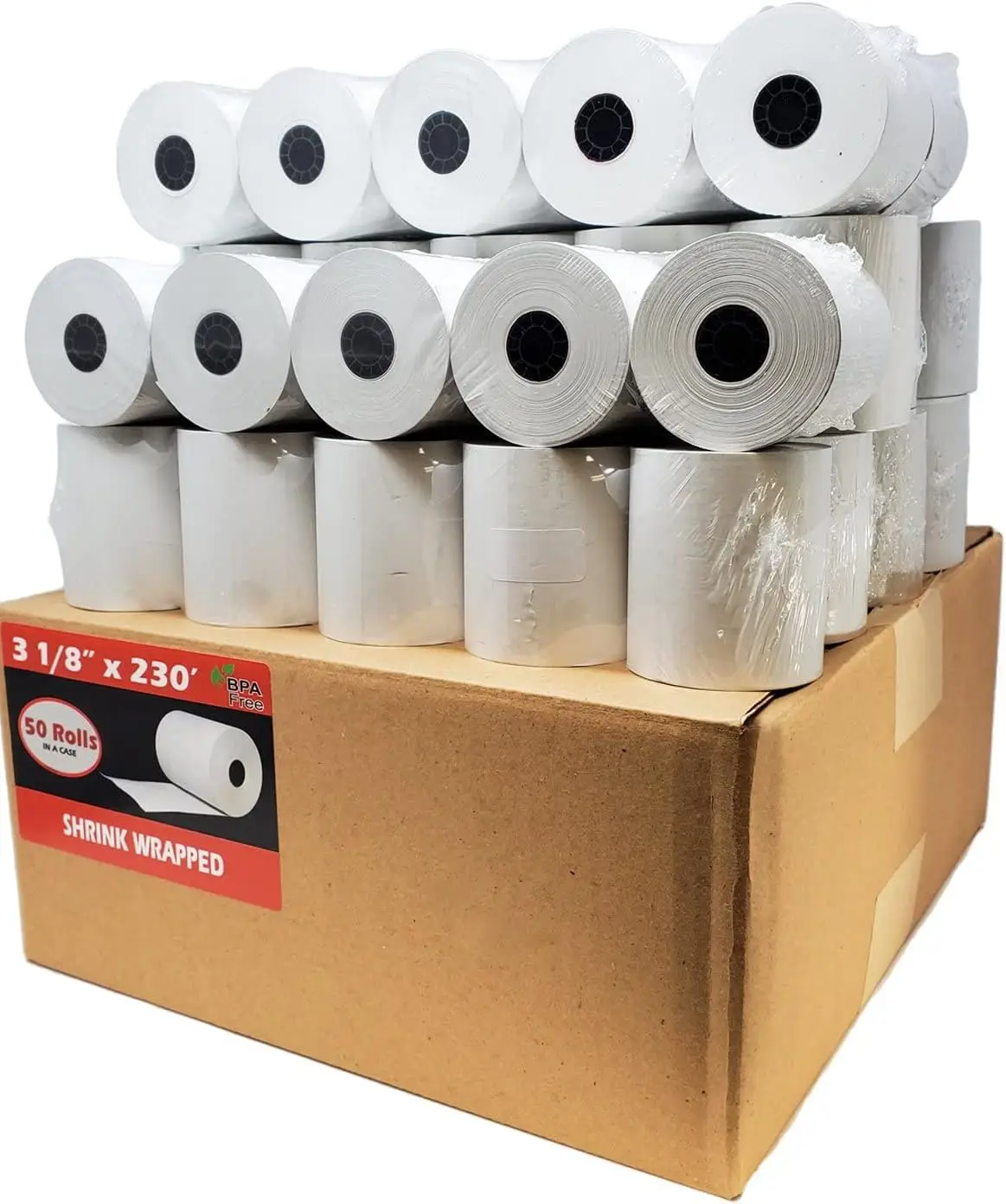 

3 1/8 x 230ft Thermal Paper Rolls, 55GSM BPA Free Shrink Wrap, 50 Rolls/Case Compatible with Star TSP100 M129C M244a