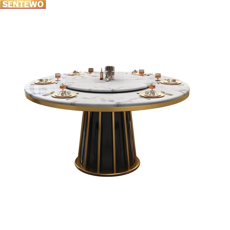 Designer Luxury round dinning Marble Rock Slab dining table set 4 6 chairs mesa tablo furniture meuble Stainless steel gold base