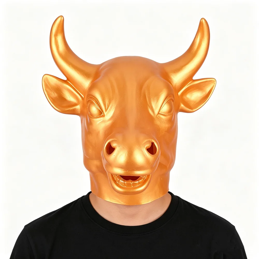 Goldene Stierkopfmaske aus Naturlatex für Halloween, Weihnachten, Party-Kostüme und Requisiten – Detail 2