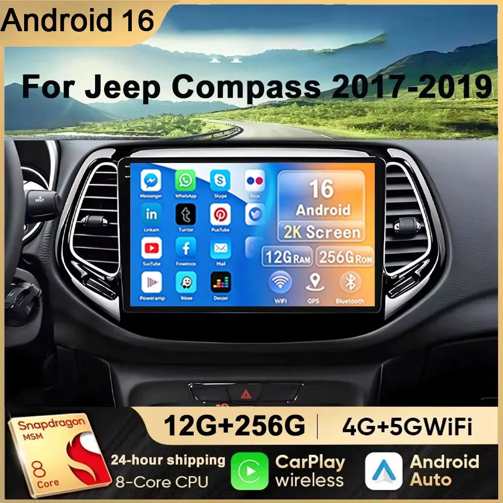Für Jeep Compass 2 MP 2016 2017 2018 2019 Android 16 Multimedia-Navigation GPS Auto-Radio-Player Autoradio Carplay Radio-Bildschirm