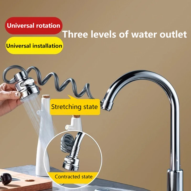3 Modes Pull Out Faucet Extender Universal Aerator Sink Mixer Extension Tube Shower Water Saving Tap Kitchen Accessories No Leak