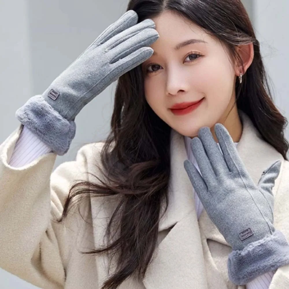 القطبية الصوف 2 إصبع الوجه قفازات لينة فو الأرنب الفراء سميكة قفازات التباين اللون دفئا النساء مكافحة البرد القفازات التزلج