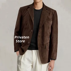 Mens Jacket Fashion Suede Solid Color Man Clothing Formal  Work Leisure Slim Fit Wedding Dress Blazer Sport Male Coat