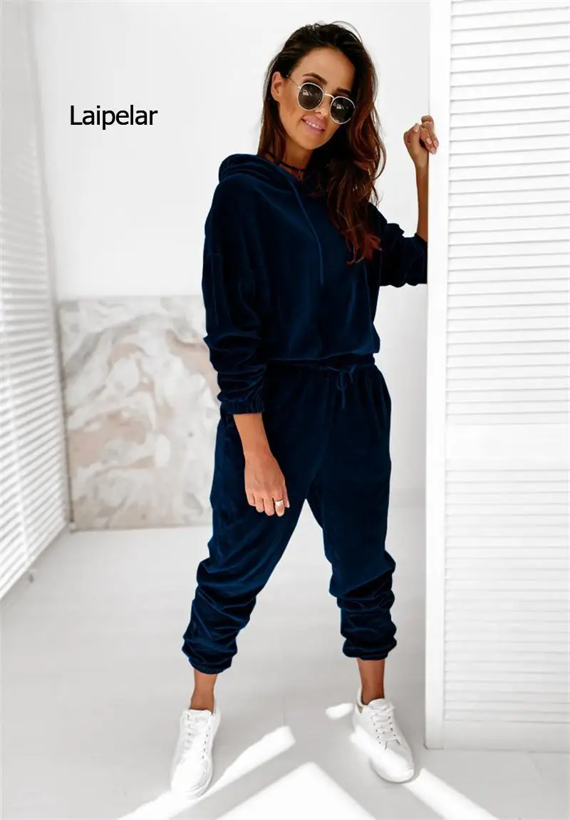 Velvet Tracksuit Women\' Sets Autumn Winter Clothes Hooded Pullover Sweatshirt Top and Pants Suit Casual Two Piece Velour Outfits