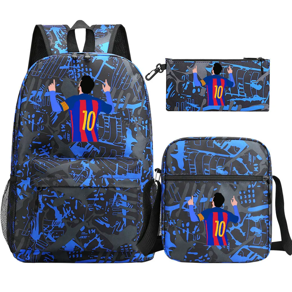 New Messi Backpacks 3pcs Football Stars Printe Lightweight Simple Laptop School Bags Junior-senior high school Students Mochilas