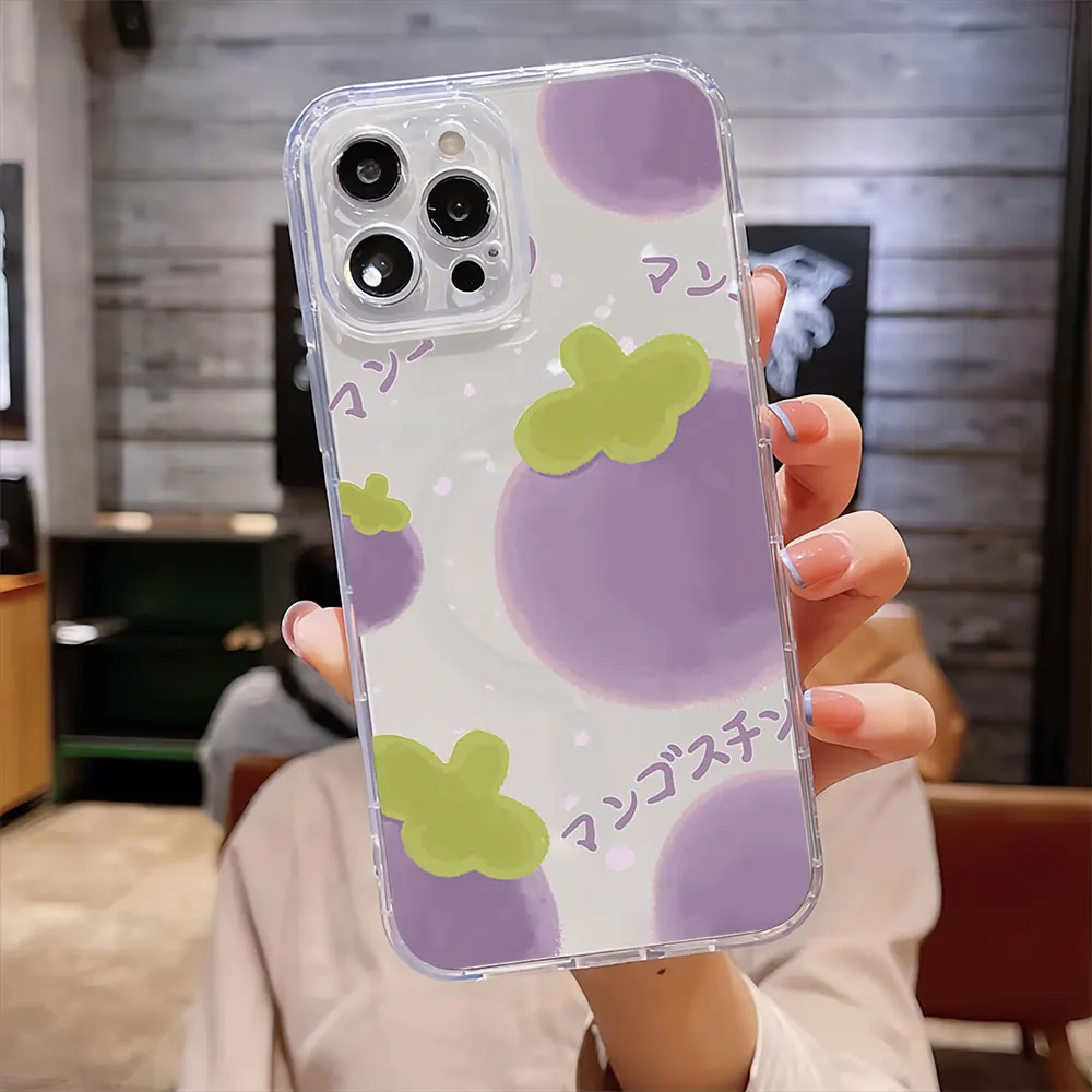 Cute Vegetable Eggplant For IPhone 15 14 13 12 11 Pro Max Plus Transparent Magnetic Suction Phone Case