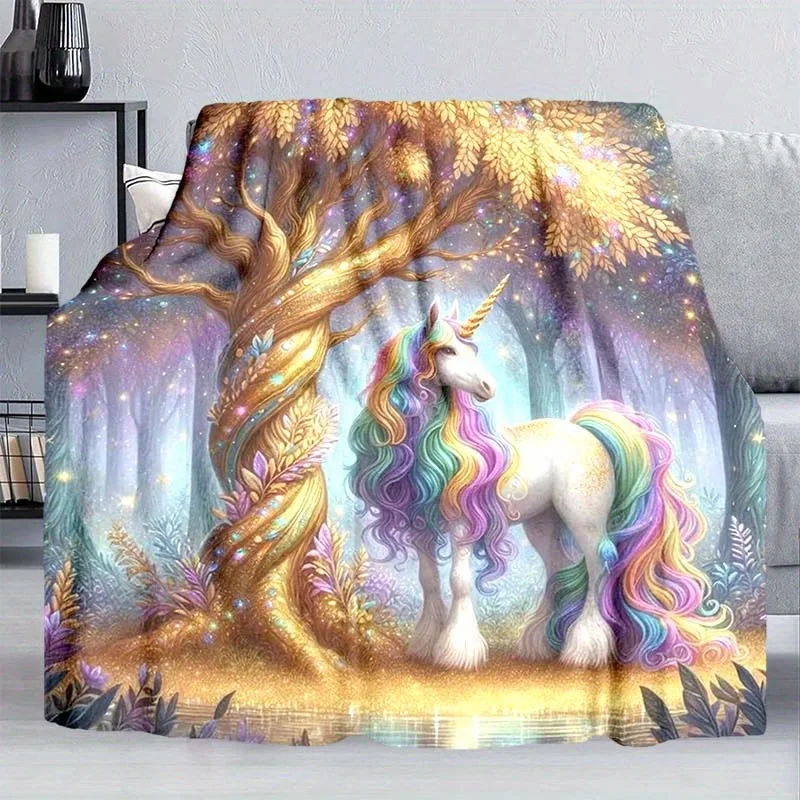 

Colorful Unicorn Blanket Warm and Comfortable Soft Throw Nap Blanket Great for Sofa Bed Office Chair Travel and Camping