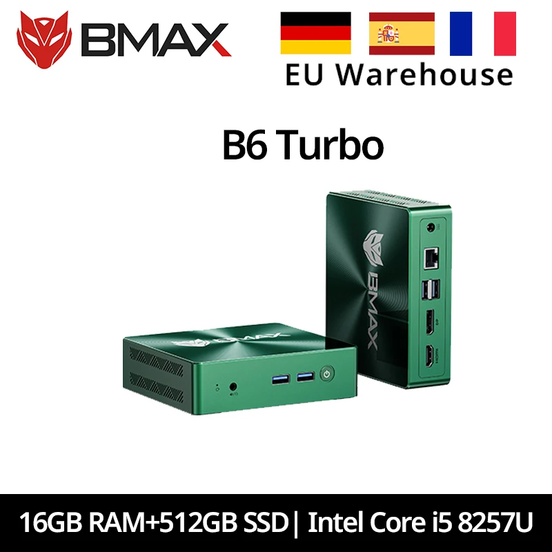 BMAX Mini Pc B6 Turbo Intel Core i5 8257U Windows 11 16GB RAM 512GB SSD HDMI USB DP Bluetooth WIFI Computer
