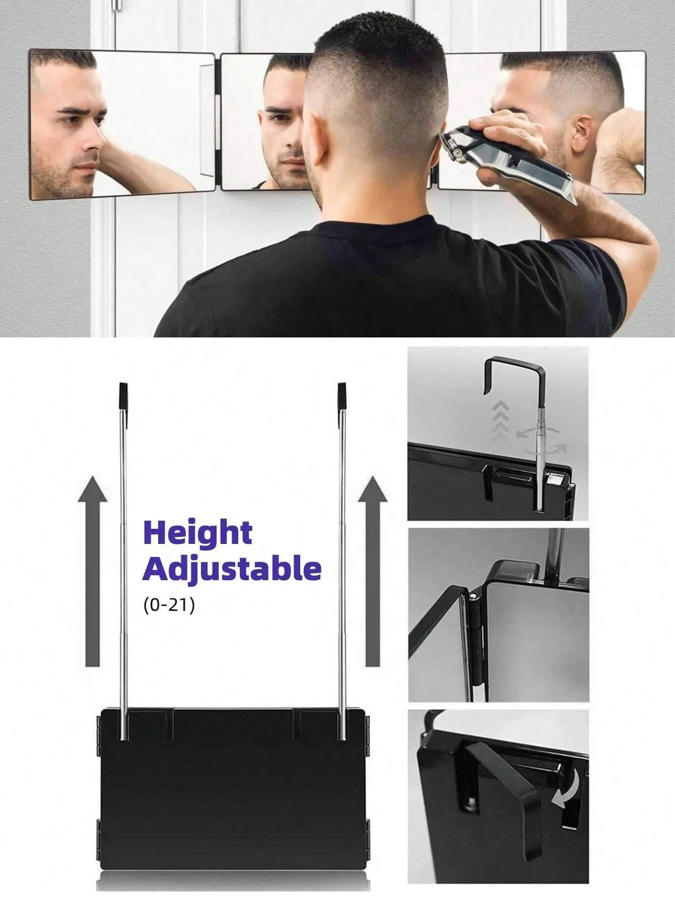 Three-sided mirror 360-degree three-fold hair styling mirror with lighting - a personal use beauty mirror suitable for hair styling image 2