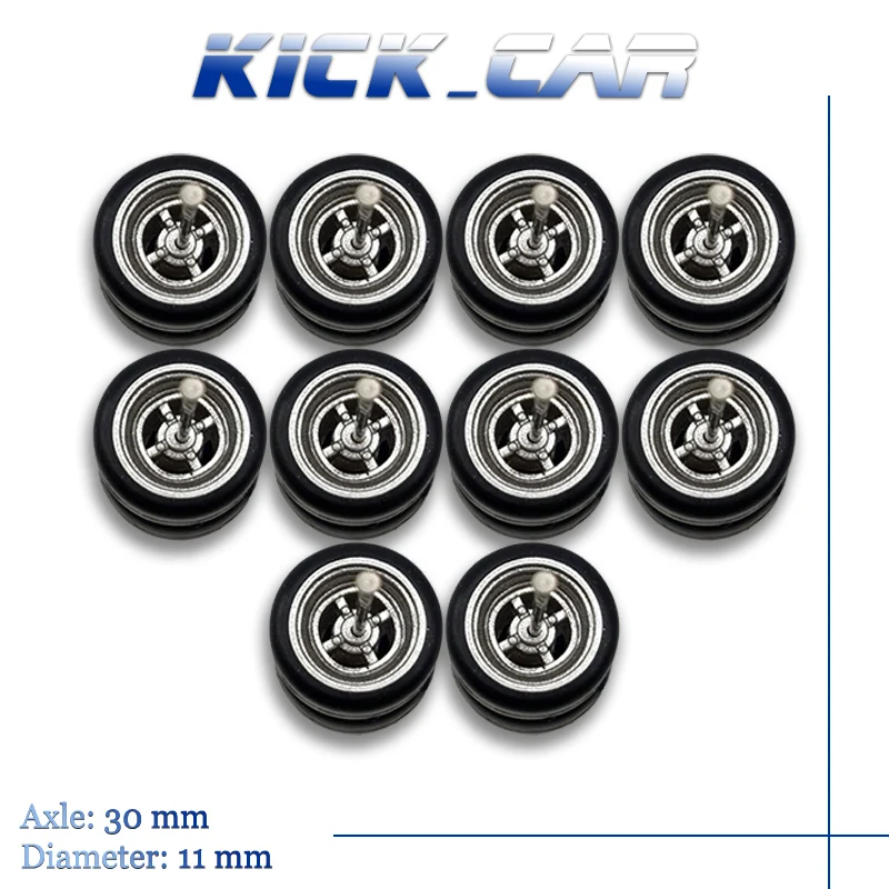 Kicarmod 1/64 Wheels With Rubber Tires 4-Spoke Hub Detail-up Modified Kit for 1:64 Hotwheels Model Car Toy Wheel Kit 5 Sets