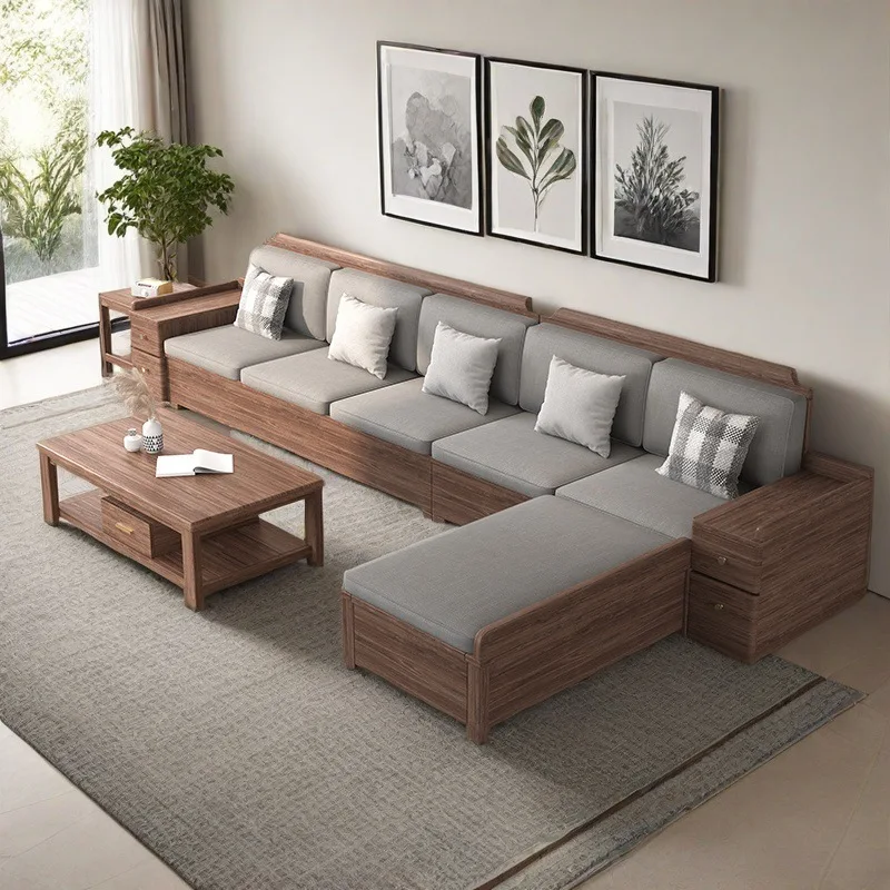 Chinese-style solid wood sofa black walnut winter and summer dual-purpose storable sofa combination size